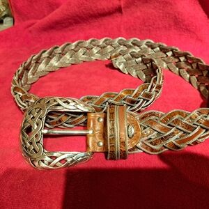 Braided Leather Belt with Silver Buckle